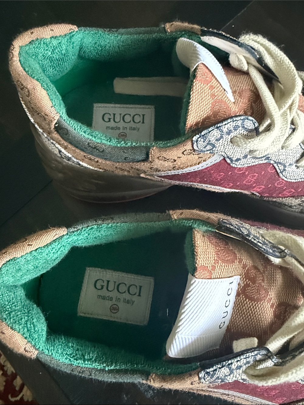 Gucci Multicolor Beige Burgundy Teal Runner Sneakers - Picture 4 of 5